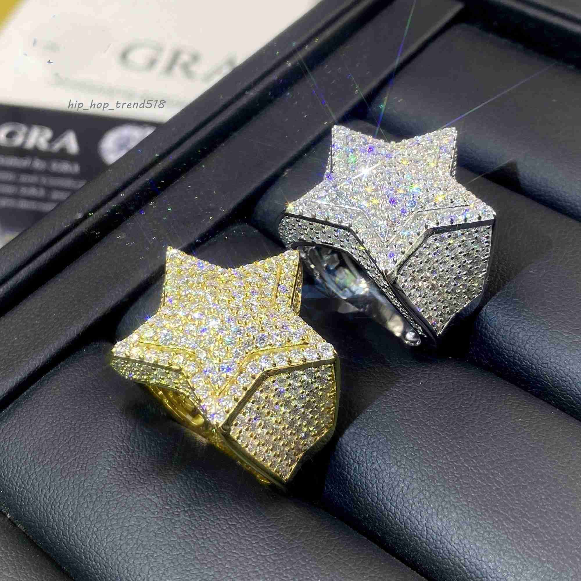 In Stock Hip Hop Men Ring Iced Out Small Size Diamond 925S White and Yellow Color Hollow Back Cuban Ring Moissanite