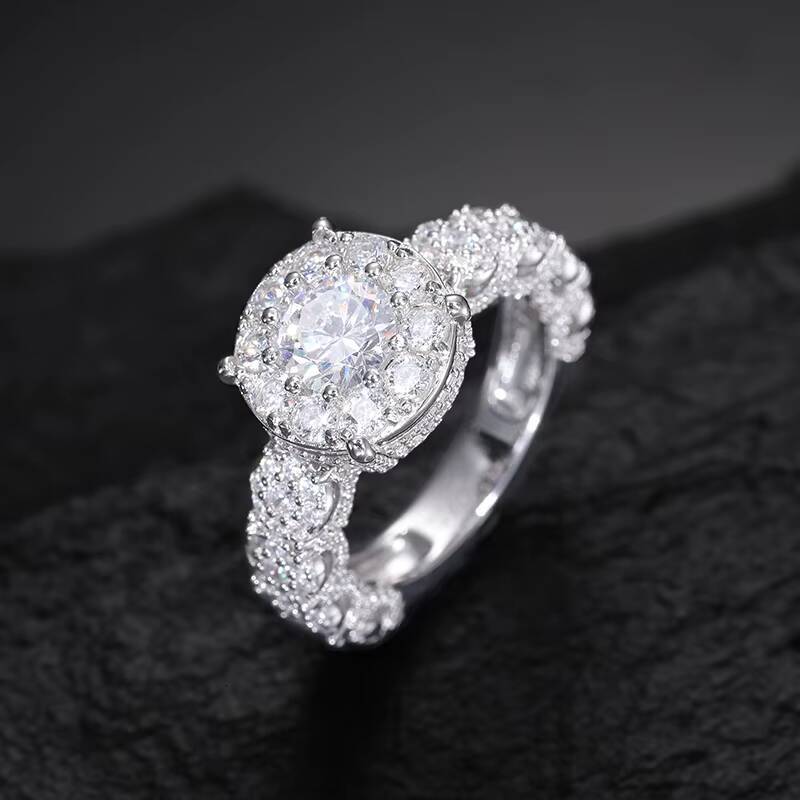 Luxury Fine Jewelry Wedding Ring White Gold 925 Sterling Silver VVS Moissanite Diamond Halo Engagement Ring for Men Women