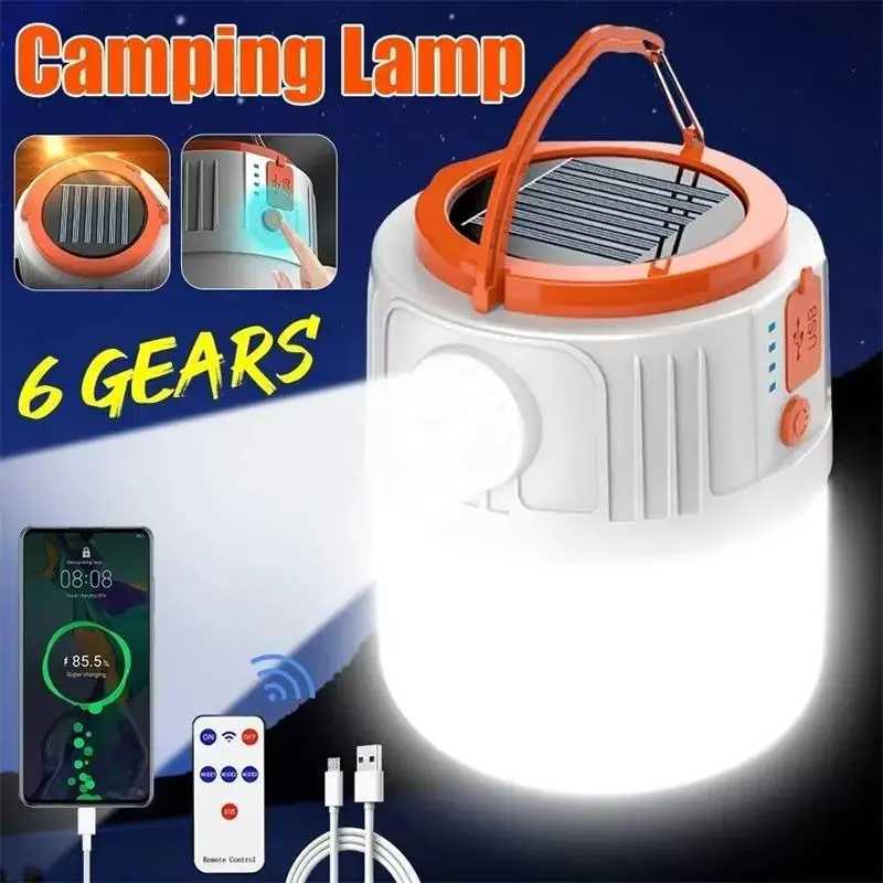 Solar Camping Light Portable Power Bank LED 6 Gears Rechargeable Remote Flashlight Outdoor BBQ Tents Hanging Emergency Lantern M251115