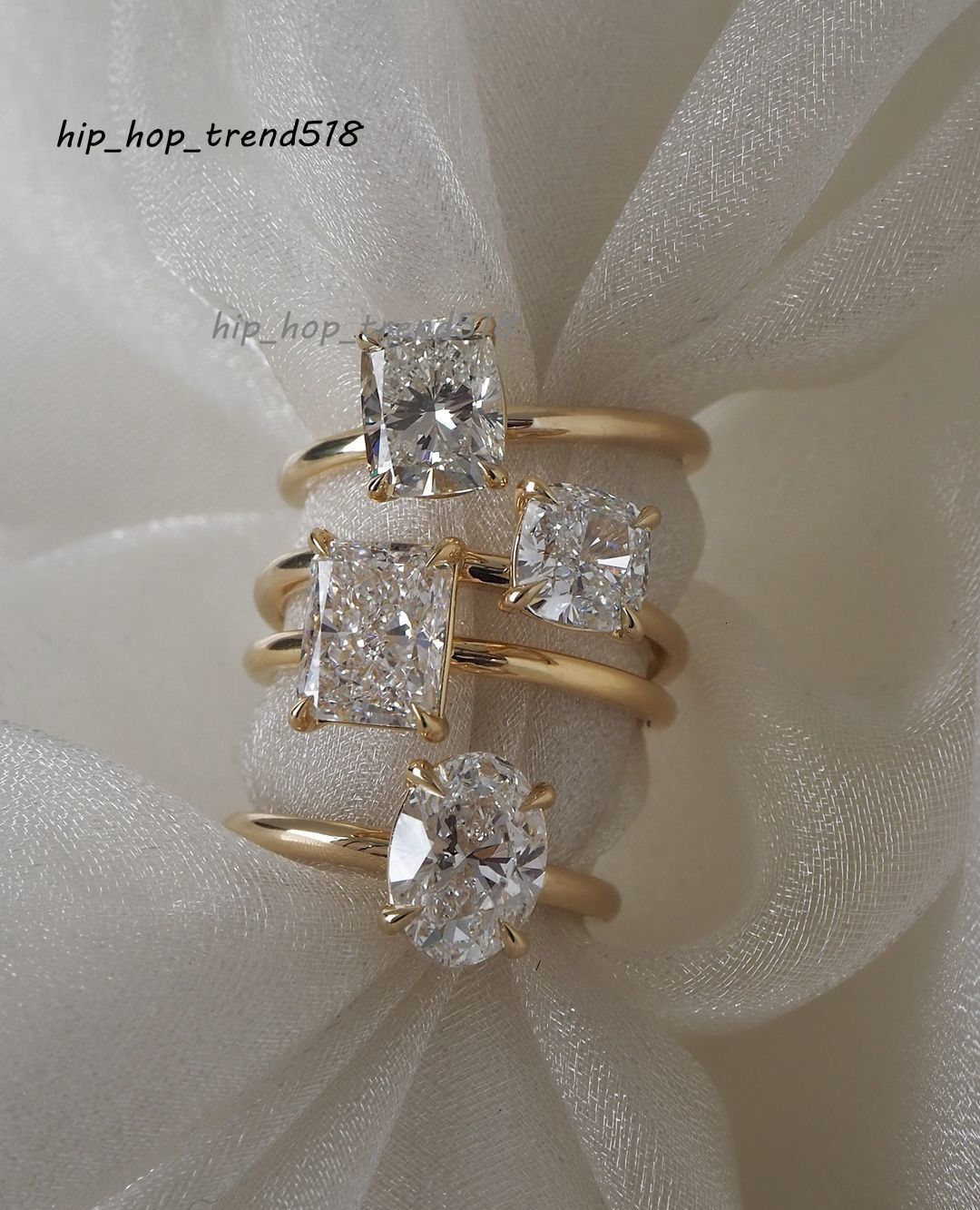 Moissanite Gold Rings 4 Prong Radiant DEF Moissanite Diamond Ring 14k Gold Wedding Bands