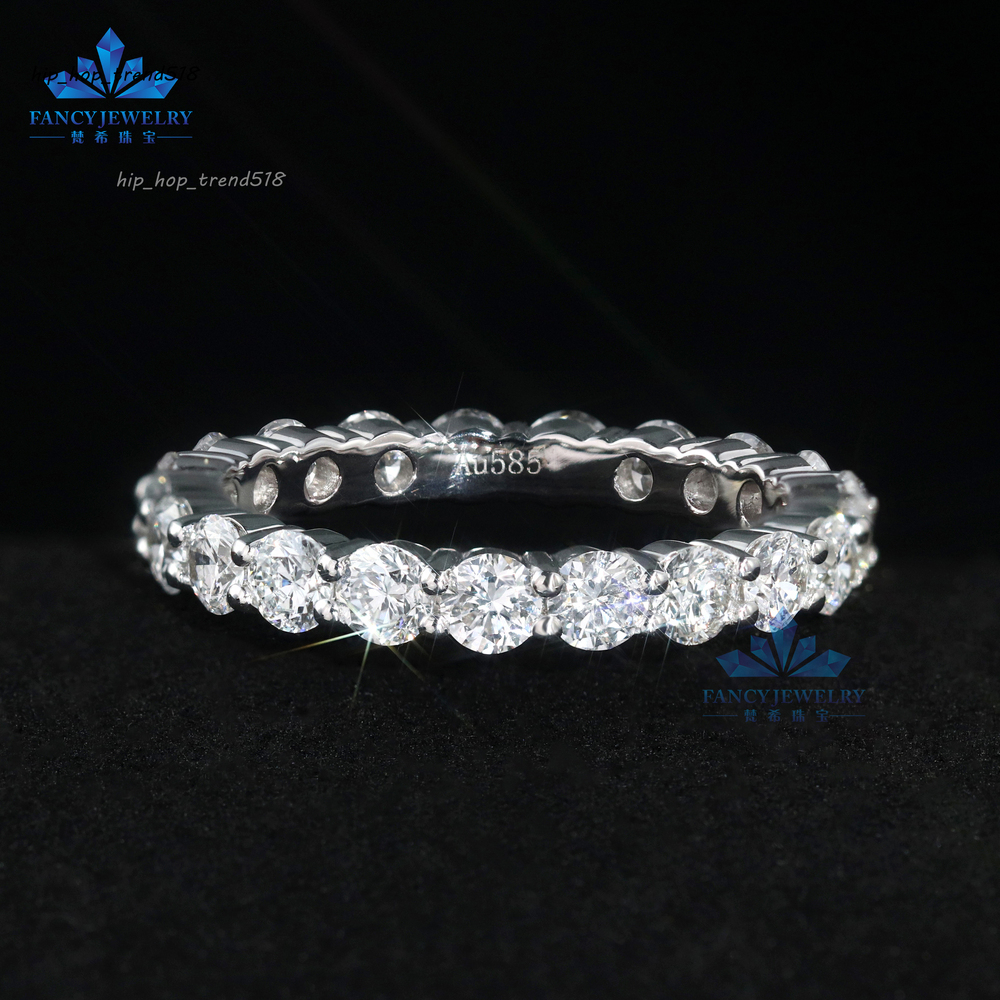 3mm Round Cut Lab-Grown Diamond Wedding Band 14K 18K Gold D VS1 Diamond Full Eternity Rings Classic Style in White Gold