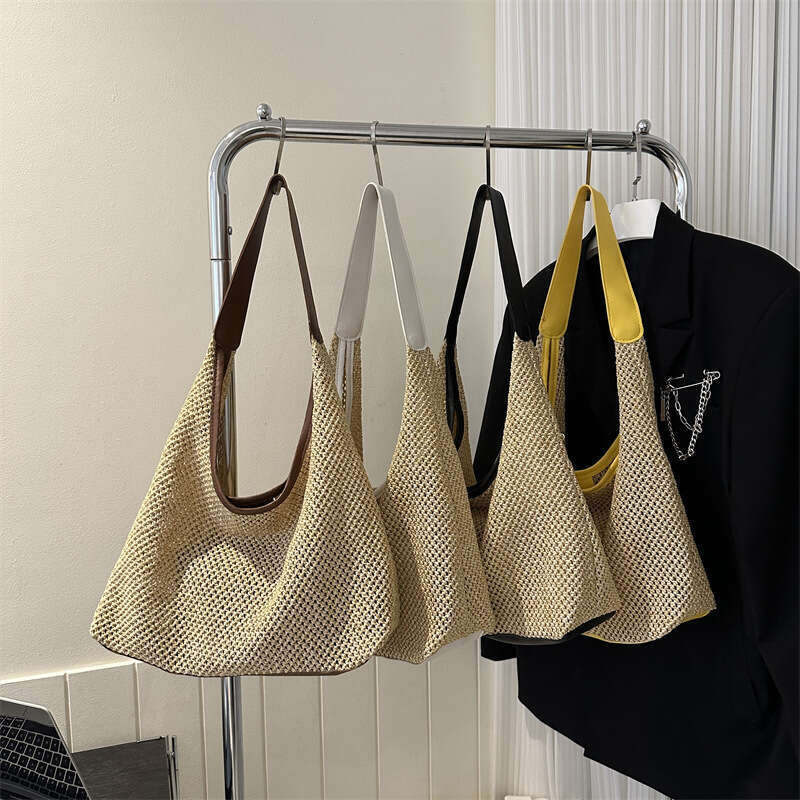 Handmade Beach Bag Leisure Summer Popular Mother And Child 2024 Fashionable Western Style One Shoulder Beach Travel Grass Woven Bag Kq2