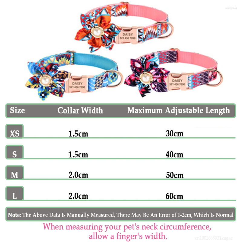 Update Customized Dog Collar Nametag Ethnic Style Flower Decoration Cat Necklace Pet Puppy Free Engraving Name ID Tag Nameplate