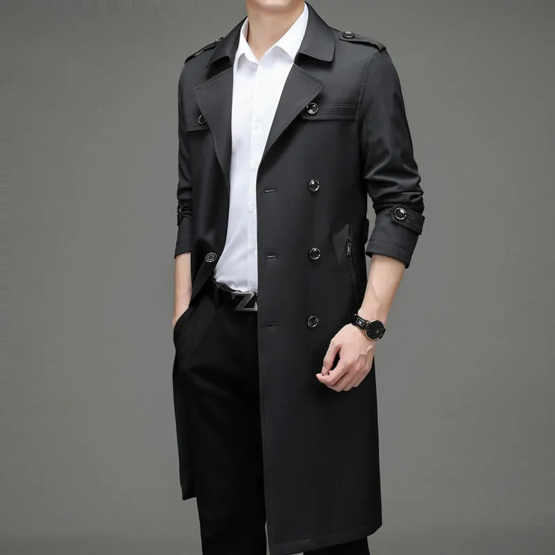 solid color pattern business casual single windbreaker high-quality mens windbreaker with a lapel 250415