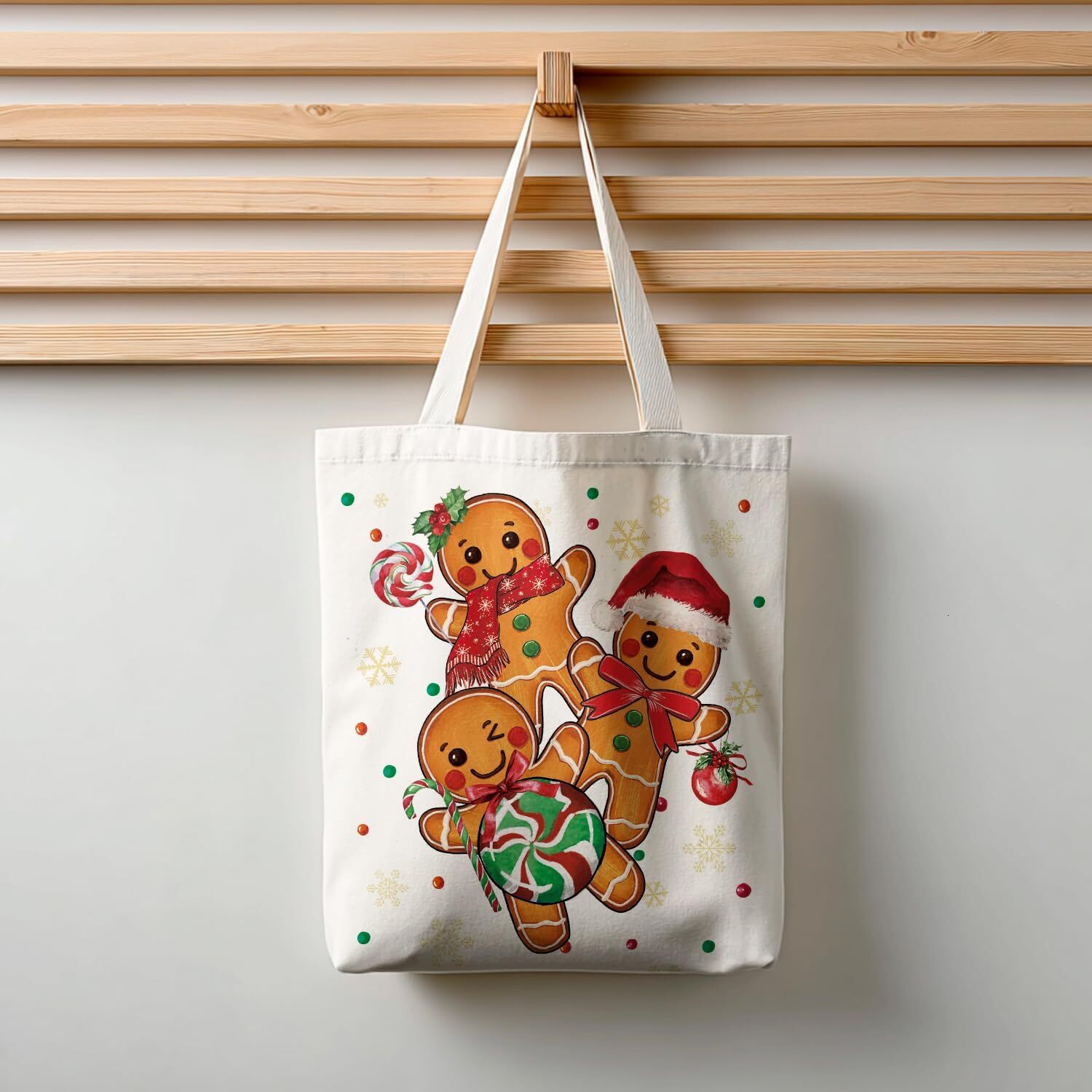 Christmas Canvas Bag, Christmas Winter Gingerbread Man Reusable Shoulder Tote Bag for Women Lady Casual Vacation, Shopping, Work, Gym ddmybear