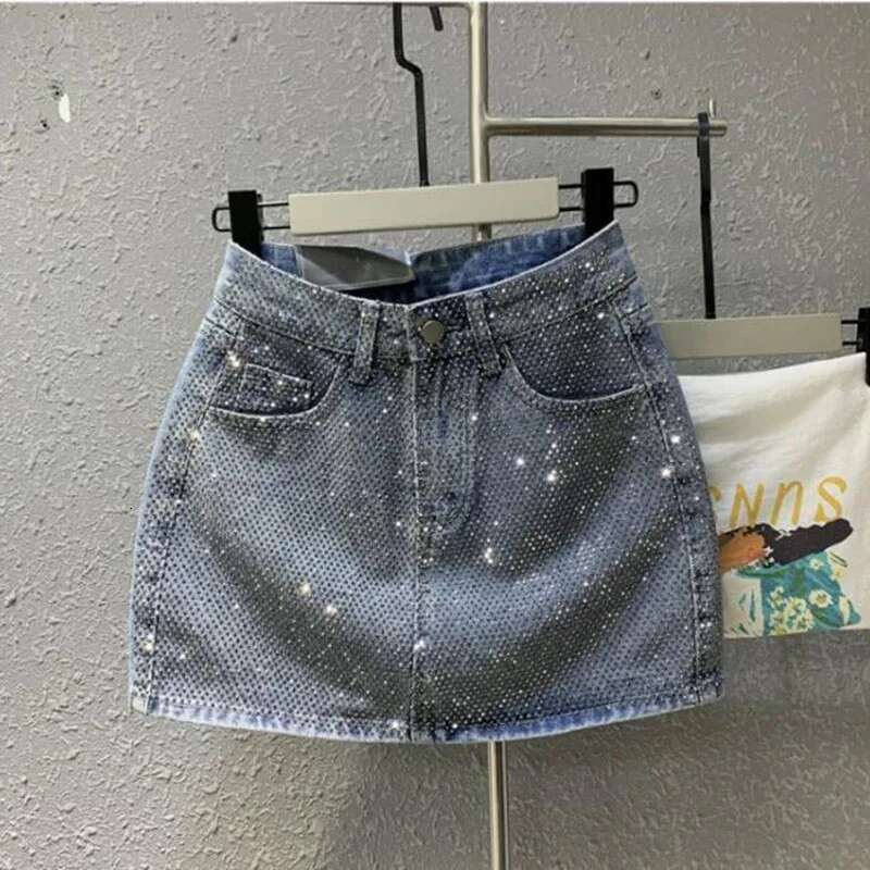 Heavy Industry Hot Drilg High-End Denim 2024 Spring And Summer New High Waist Pink Sexy A-Word Skirt