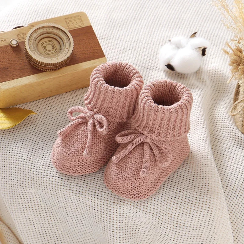 Infant Baby Shoes Cotton Knitted born Girl Boy Boots Fashion Solid Warm Toddler Kid Slip-On Bed Shoes Handmade 0-18M Footwear 250415