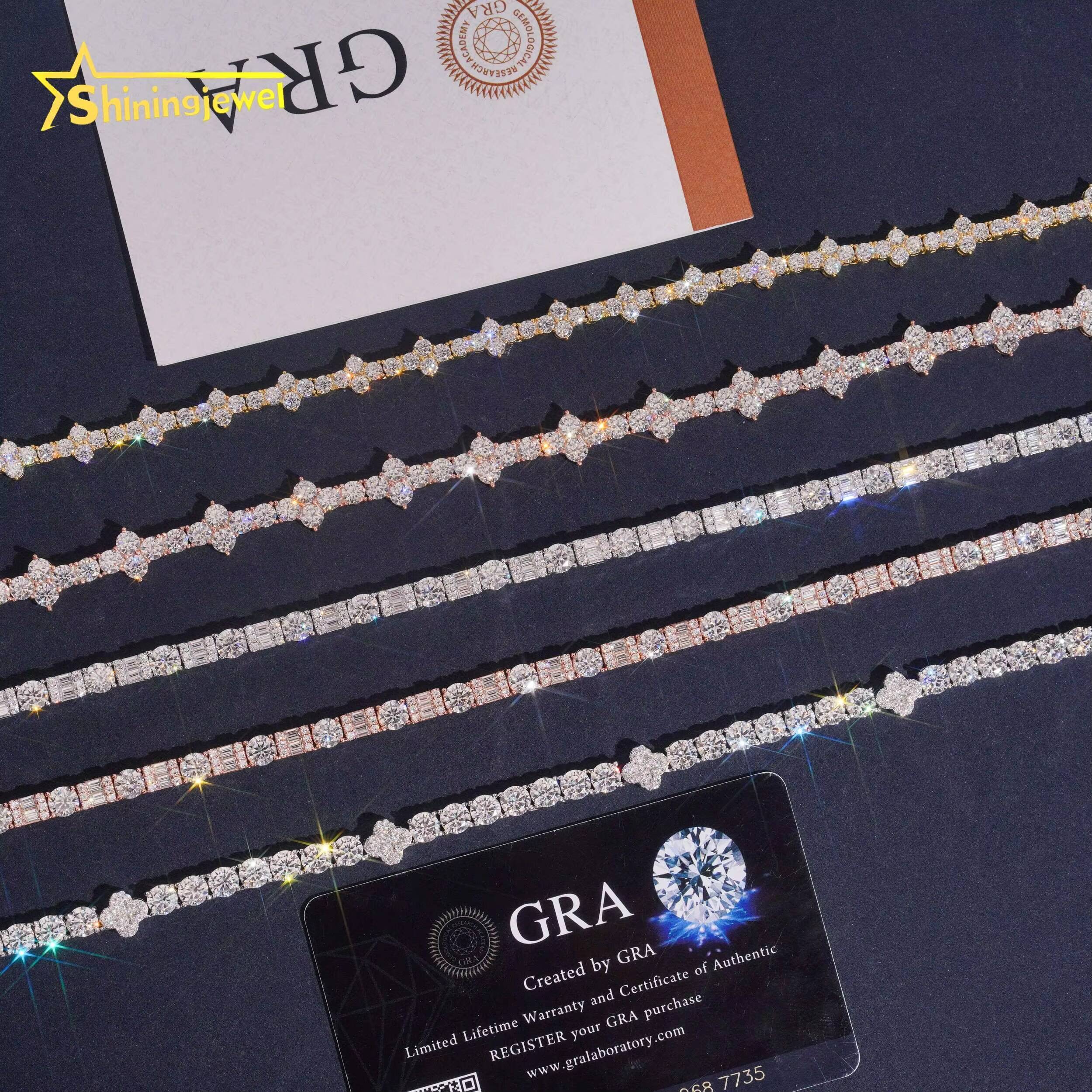 Hip Hop Jewelry Iced Out D VVS Moissanite Tennis Necklace Collection Custom GRA Certificated Moissanite Tennis Chain for Men