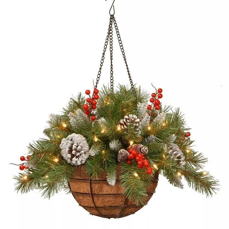 Hanging Flower Basket Realistic Christmas Decoration Wreath Pine Cone Wreath Fire-Resistant Christmas Basket Wreath For IndoorM251115