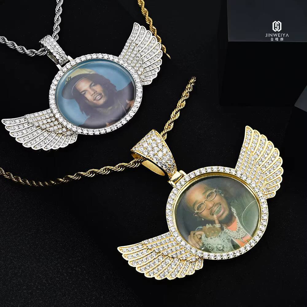 Custom Memory Photo Frame Medallions NecklacePendant in Silver With Tennis Chain Hip Hop Jewelry Personalized Cubic Zircon Gift