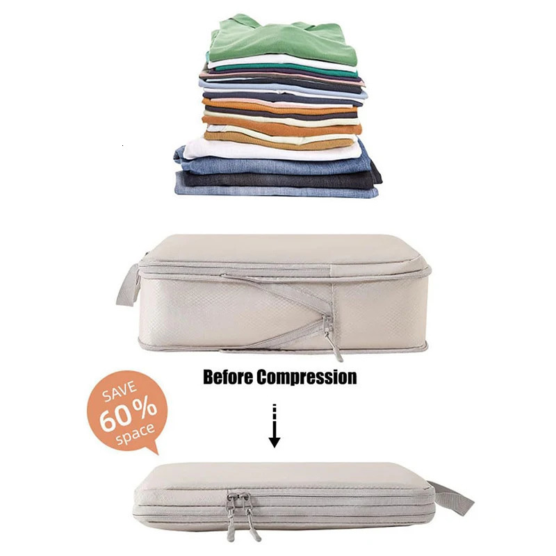 Set/4Pcs Portable Travel Compression Packing Cubes Bag Waterproof Organizer Bags Suitcase Clothes Organizers Handbag Travel Bag 250407