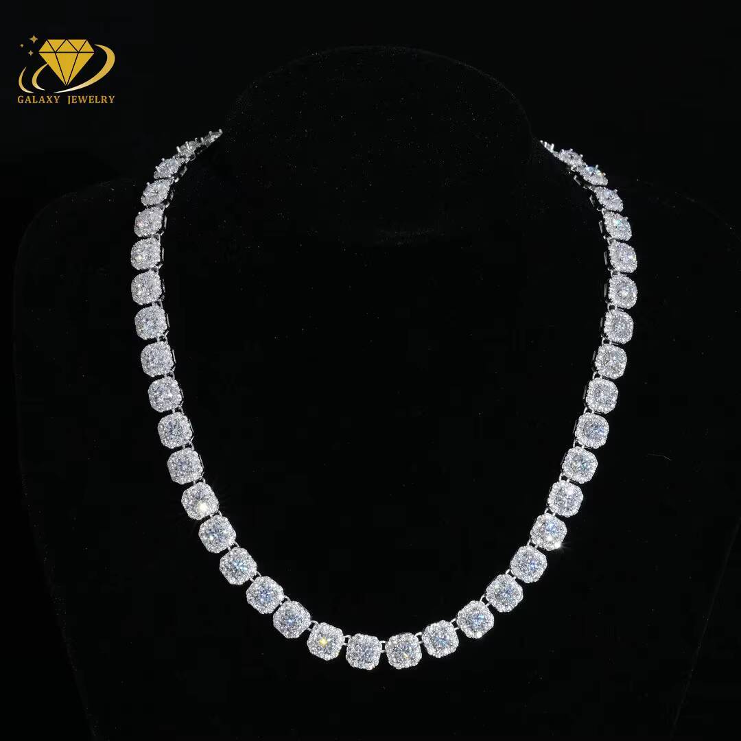 Hot Sale Clustered Tennis Chains 10mm Iced Out Vvs Diamond 925 Sterling Silver Moissanite Stones Tennis Link Bracelet Necklace