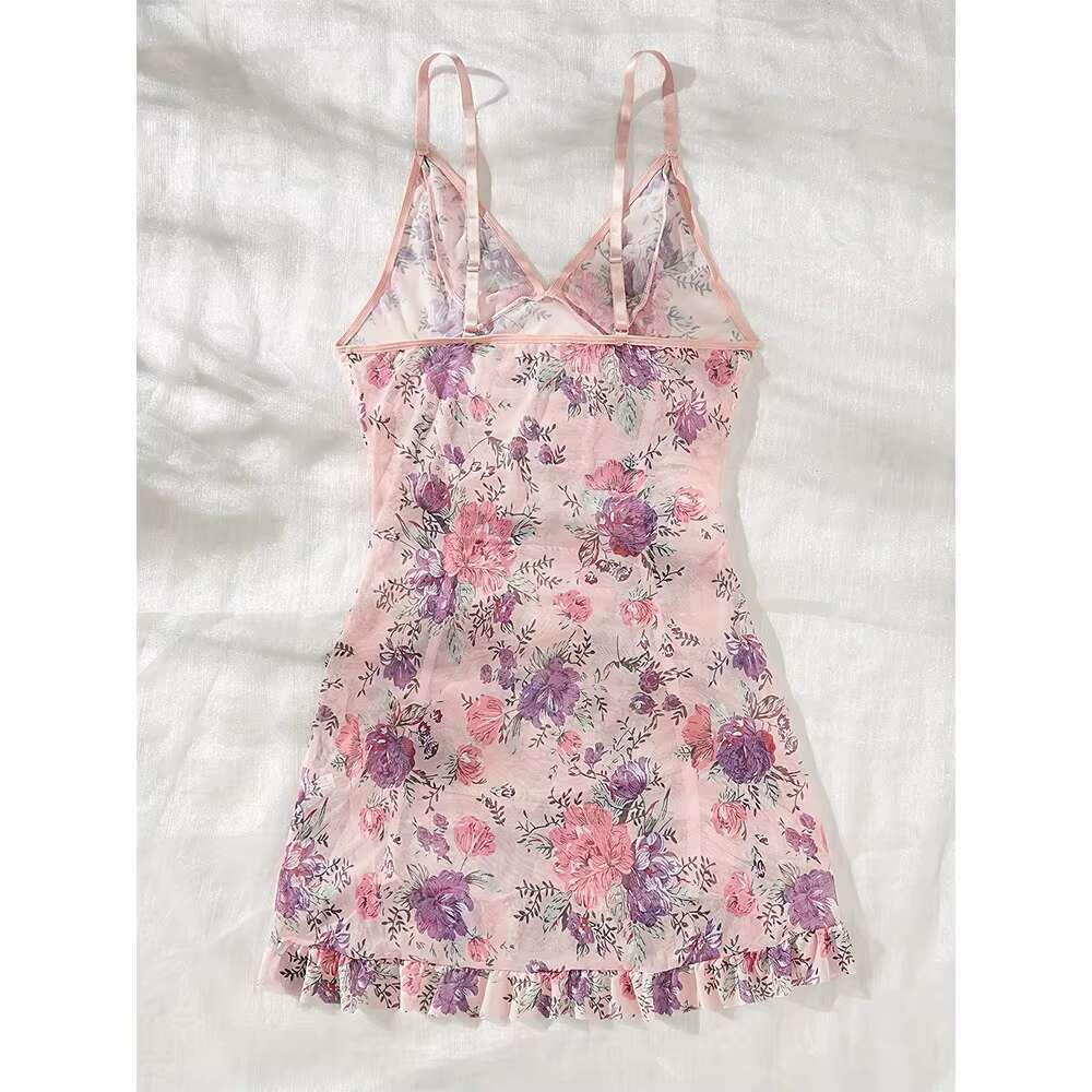 Factory Wholesale Sexy Satin Pamas Custom Ral Print Summer Night Dress