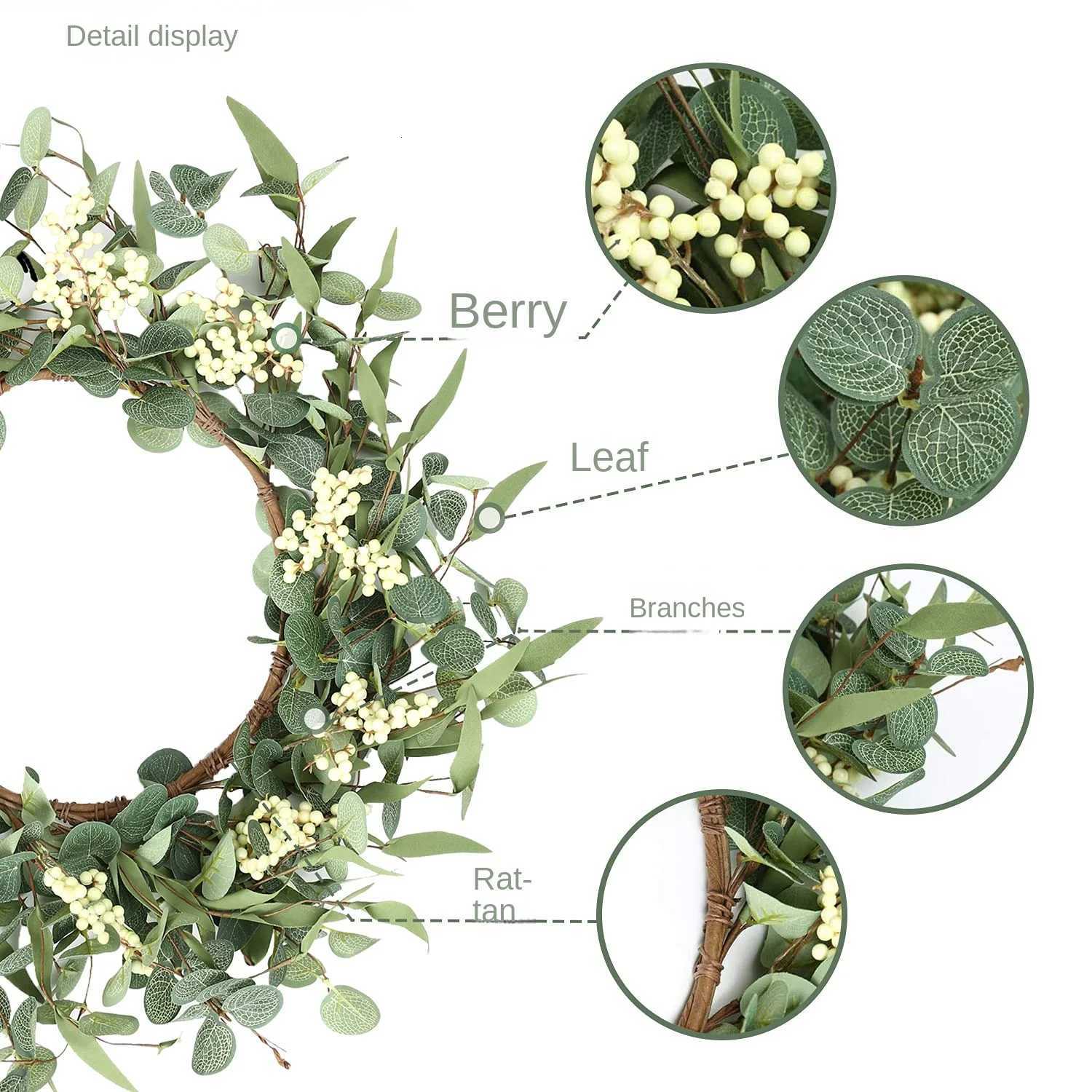 45cm Easter Holiday Garden Decoration Rattan Wreath Simulation Eucalyptus Leaf Rattan Door Head PendantM251115