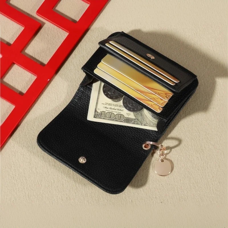 Fashion womens leather small wallet solid color casual coin key coin wallet Japan and South Korea short zipper card holder 250410
