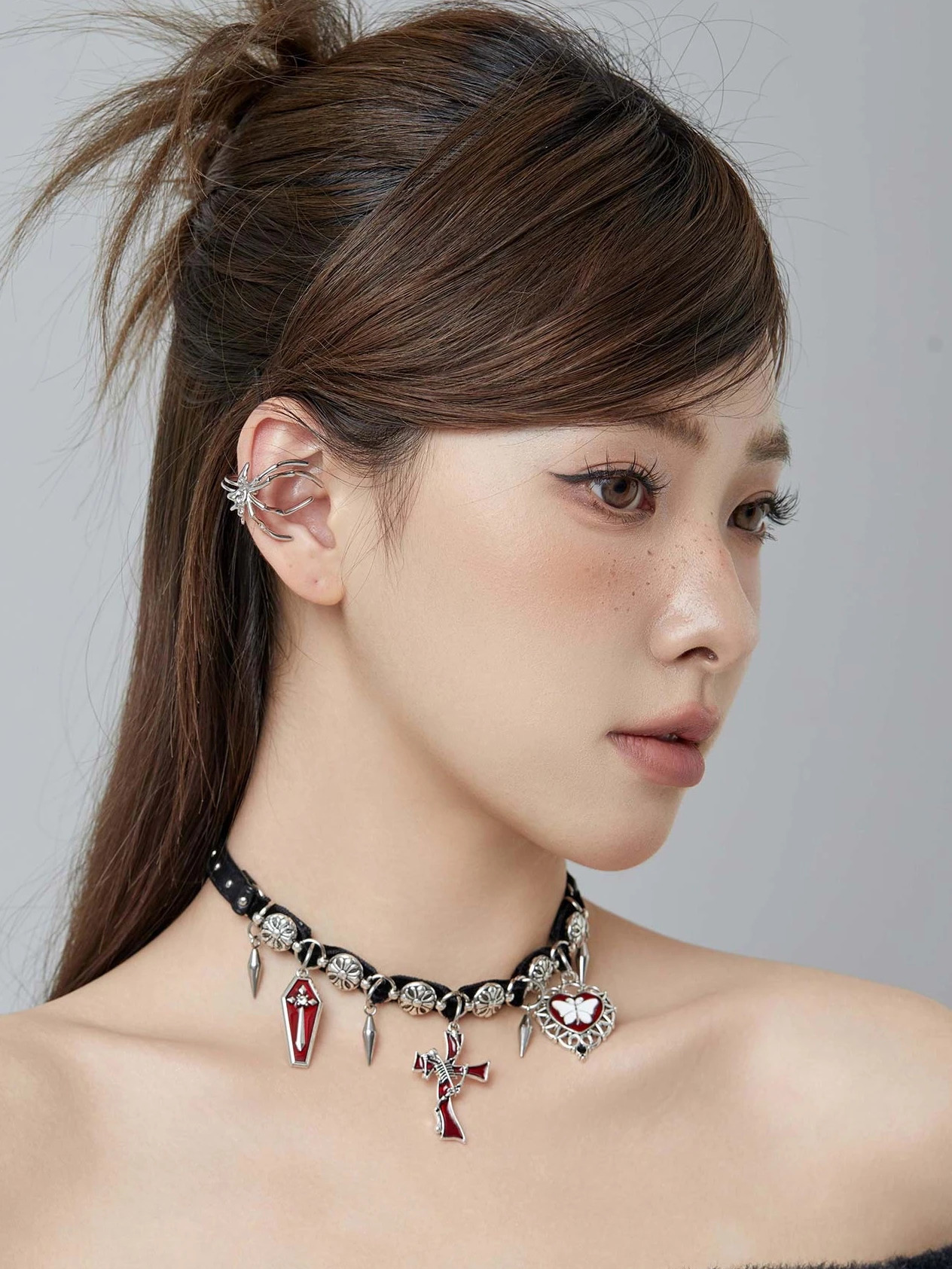 Original leather suffocating punk deep red cross necklace river pendant suffocating 250408