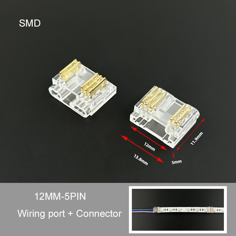 5pin RGBC SMD COB LED strip connector without dark area single head connection line L-shaped corner crystal buckle