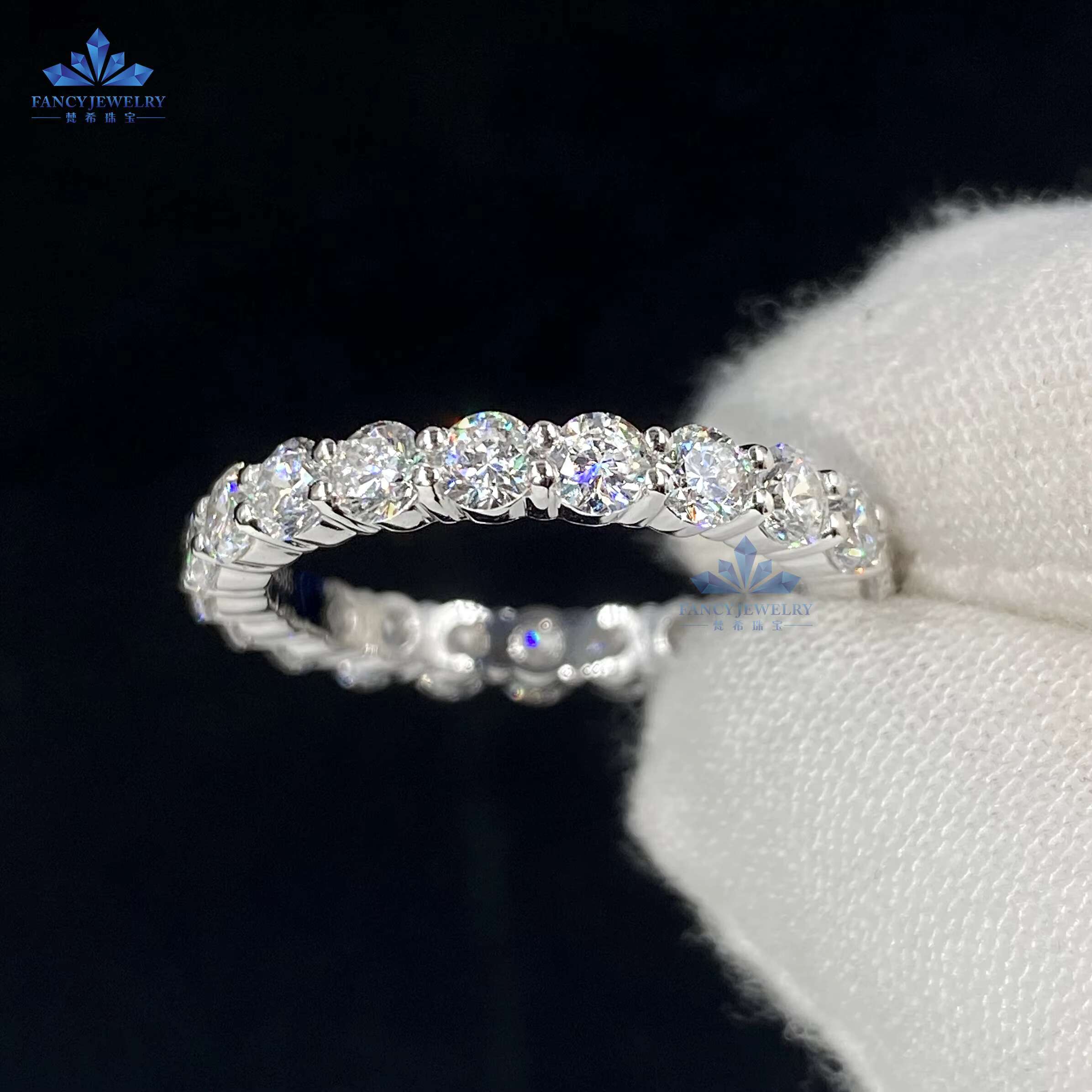3mm Round Cut Lab-Grown Diamond Wedding Band 14K 18K Gold D VS1 Diamond Full Eternity Rings Classic Style in White Gold