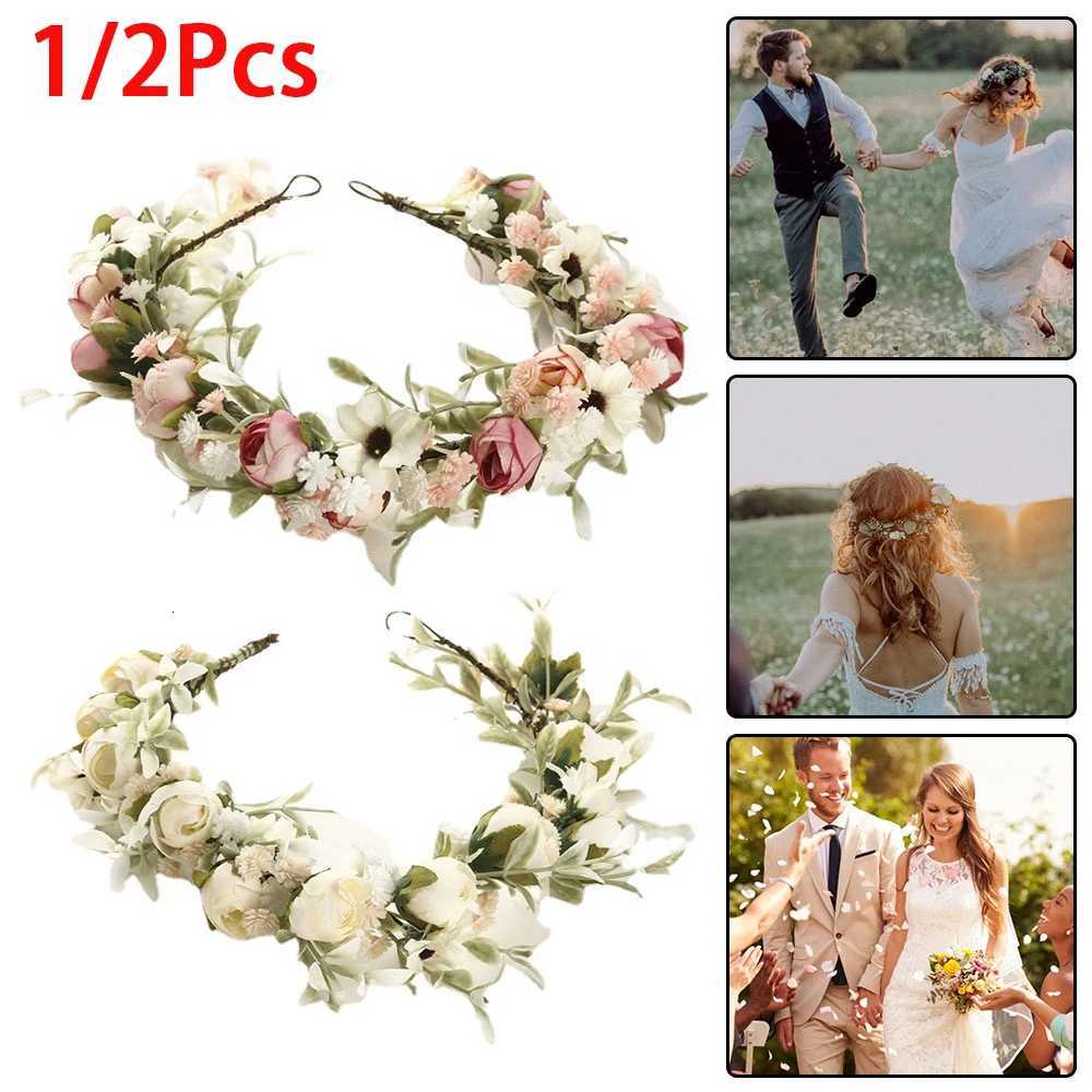 1/2Pcs Spring Bohemian Bridal Crown Hair Headdress Flower Wreath Bride Garland Head Hoop Headbands Hair Girls Wedding DecorationM251115