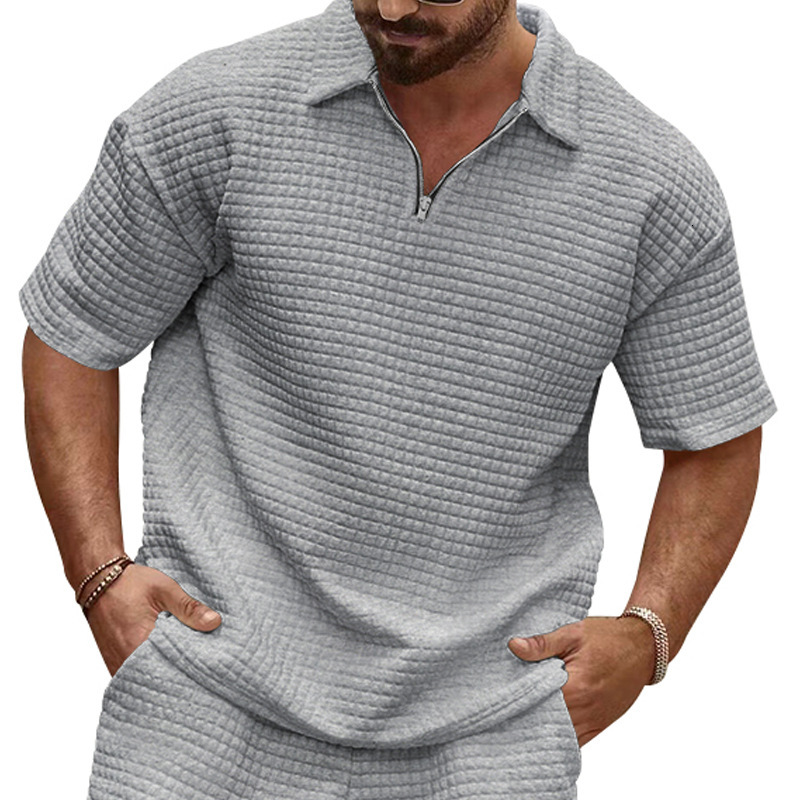 2025 Summer New Polo Shirt for Men's Casual and Comfortable Jacquard Small Square Solid Color Collar Sports Short Sleeve