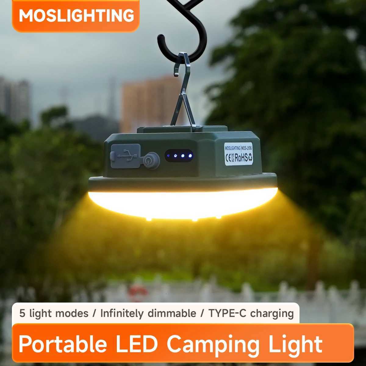 MOSLIGHTING Camping Lantern Portable with 5 Modes Dimmable Hanging Tent Lamp USB Rechargeable LED Lighting for Outdoor Emergency M251115