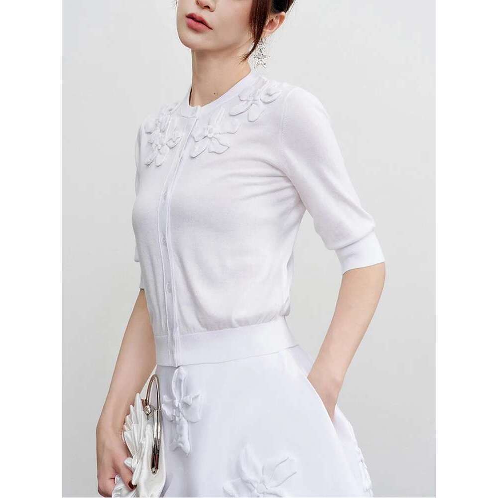 TWOTWINSTYLE Solid Spliced Appliques Slimming For Women O Neck Half Sleeve Patchwork Button Minimalist Sweater Female