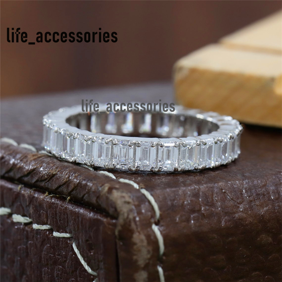 Real Gold Jewelry 18K Real Gold Ring 3.3*2.3mm Emerald Cut Lab Diamond Full Eternity Ring For Women Wedding Band Ring HPHT 18K Gold Diamond