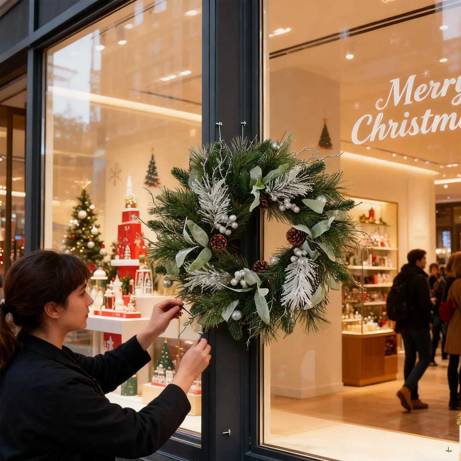 Winter Christmas Wreath Realistic Holiday Ornament Artificial Door Christmas Pine Wreath For Outdoor Window Mantel RestaurantM251115