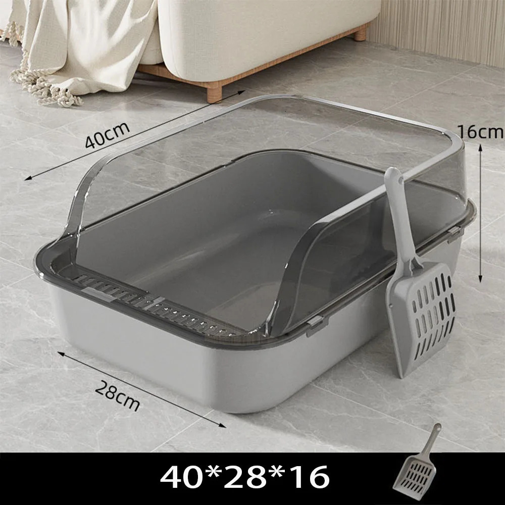 Cat Litter Box Kitty Sandbox Semi-enclosed High Side Splashproof Cat Toilet Pet Bedpans with Litter Scoop Cleaning Cat Supplies 250414