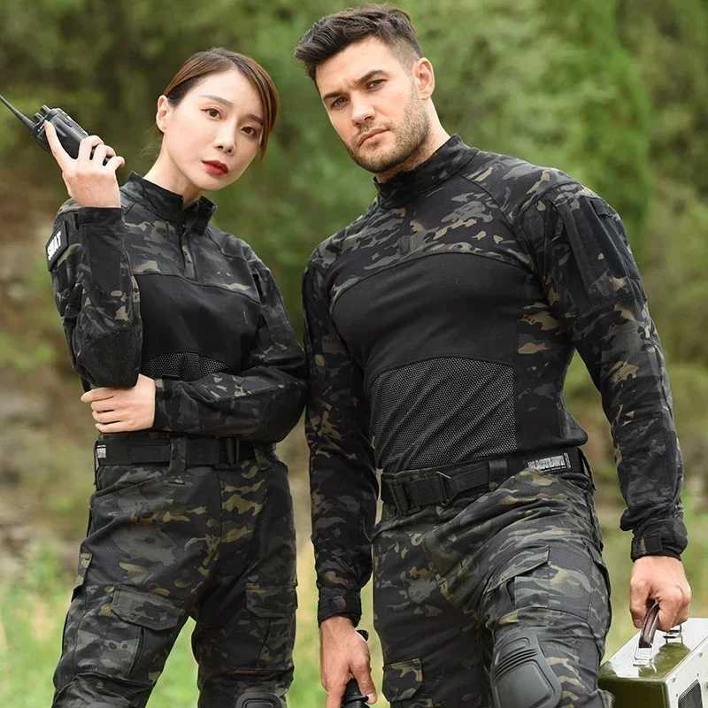 Outdoor tactical shirt mens long seven top combat shirt camouflage 1/4 zipper tear resistant elastic hiking T-shirt hunting suit W250415