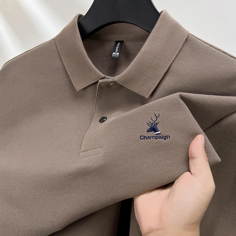 100 pure cotton long sleeved mens polo shirt with automatic fashion deer head exquisite embroidery soft and comfortable Ts 250411