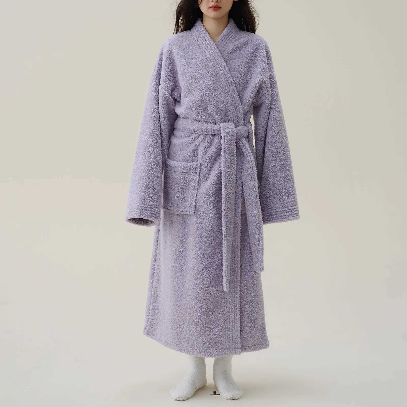 Womens Fleece Plush Kimono Robe Pajamas Lengthened Thick Fashion Winter Flannel Bathrobe Comfortable And Thick Sleepwear Robe C251115