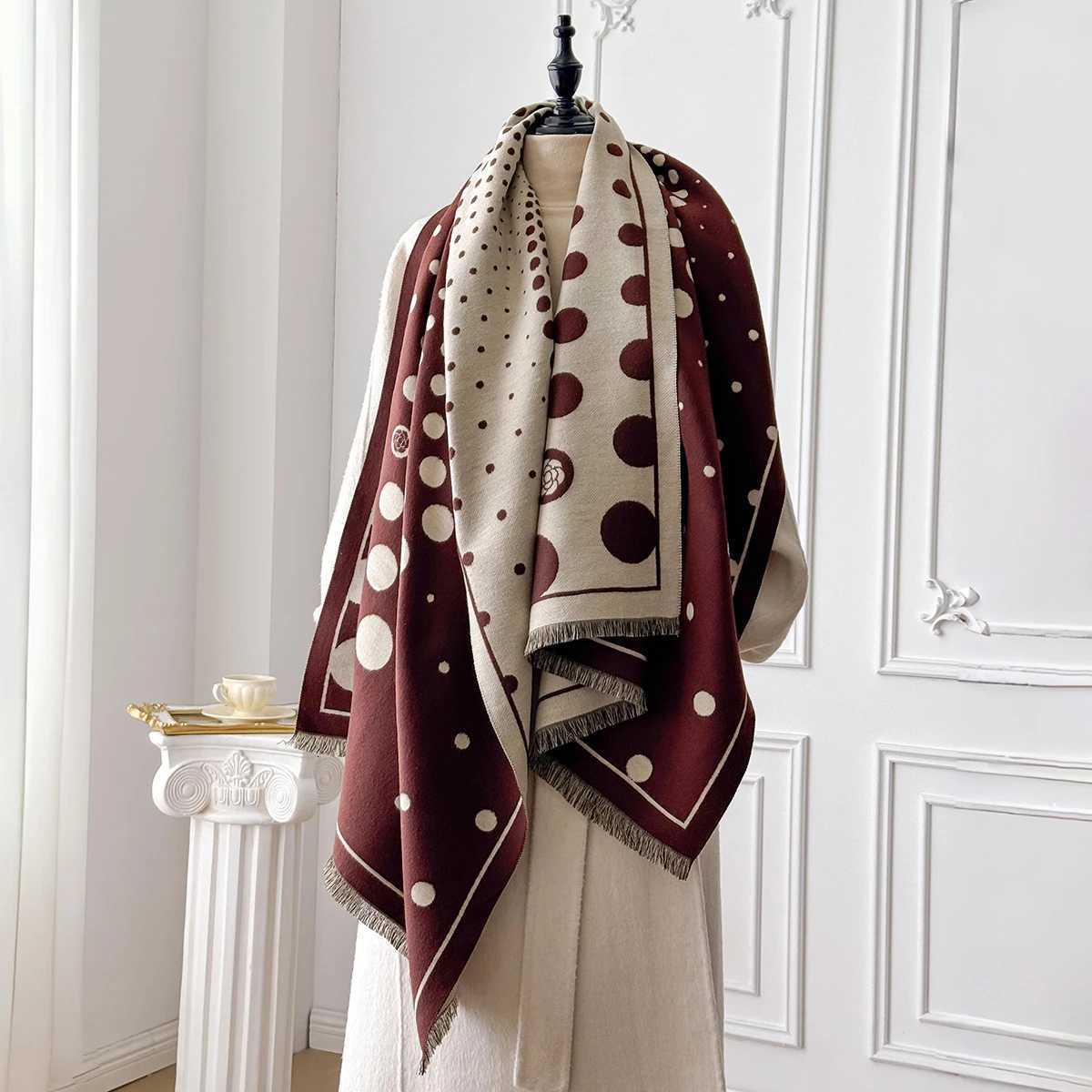 Luxury Winter Womens Polka Dot Pattern Scarf Thick Pashmina Shawl Warm Two-Sided Female Blanket Wrap Elegance Foulard Accessory Y251115