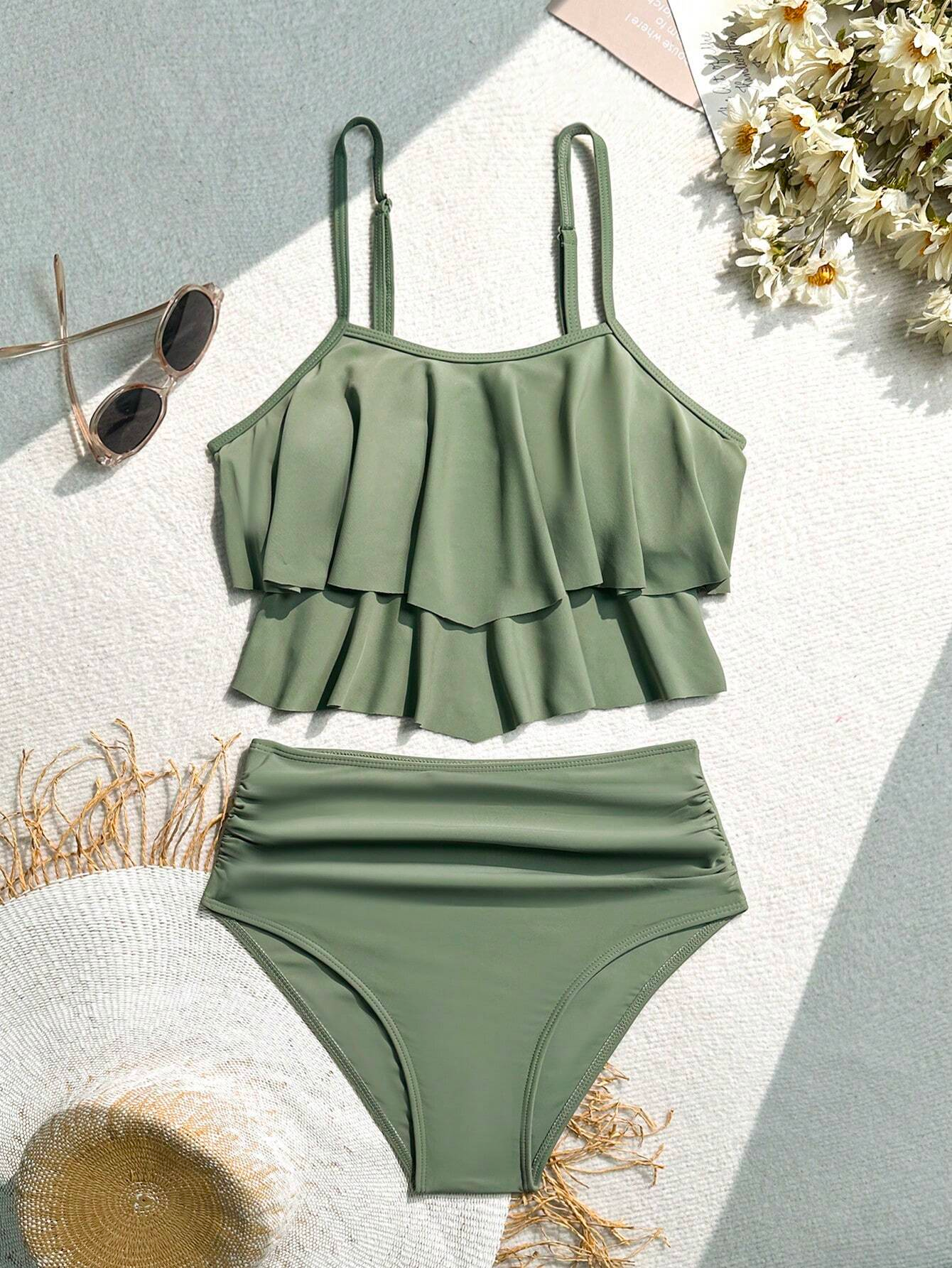 Womens Swimsuit The Hem Of The Skirt Is Wrinkled High Waist Modify The Waist Strappy Shoulder Straps