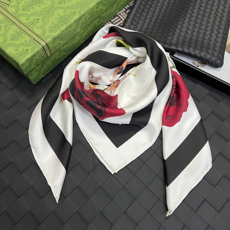 Women's square scarf scarves 100% twill silk material white pint letter rose pattern size 90cm- 90cm