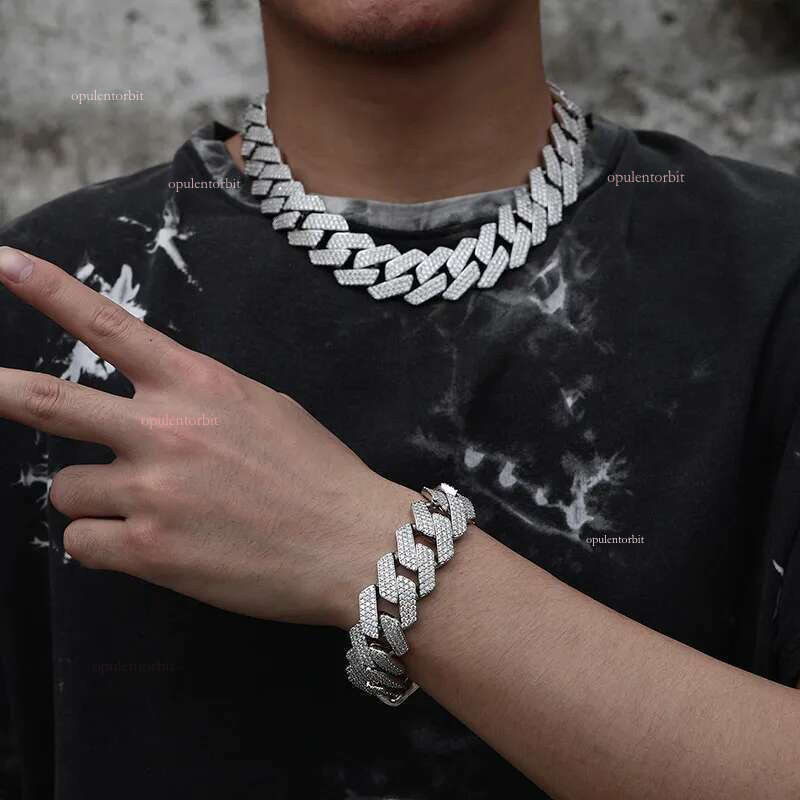 Elegant Men's Cuban Chain Necklace Featuring Real Moissanite Stones Secure Sterling Silver with Shiny Gold Overlay