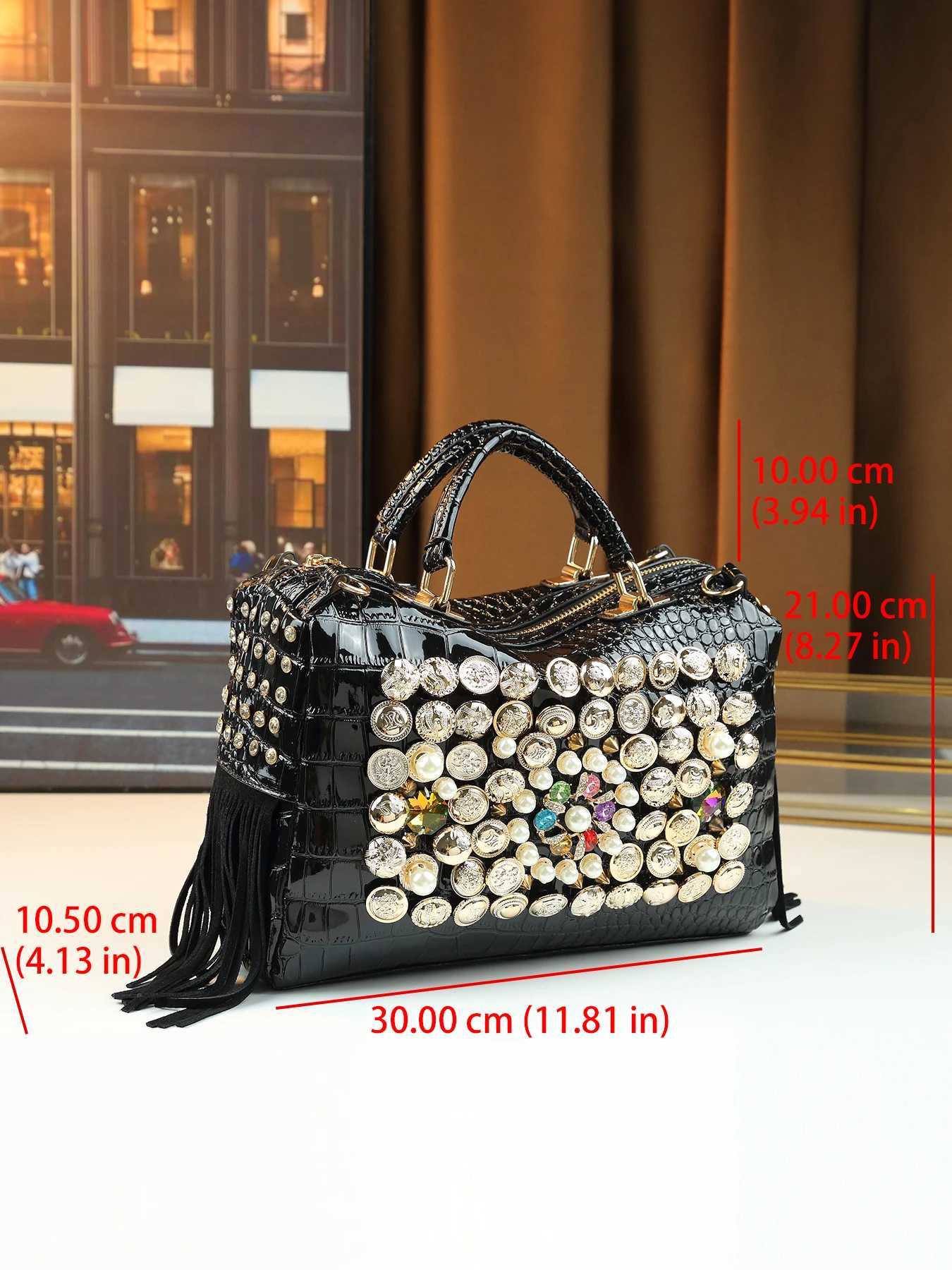 European and American trend diamond-encrusted pearl womens hand-held large-capacity shoulder messenger bagW251115