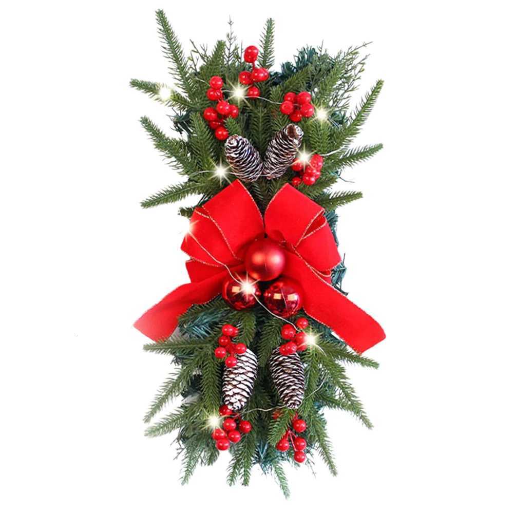 Artificial Hanging Stairs Garland with PineconesBowknot Bells Christmas Wreath Pendants Xmas Tree Ornament for Stair Door DecorM251115