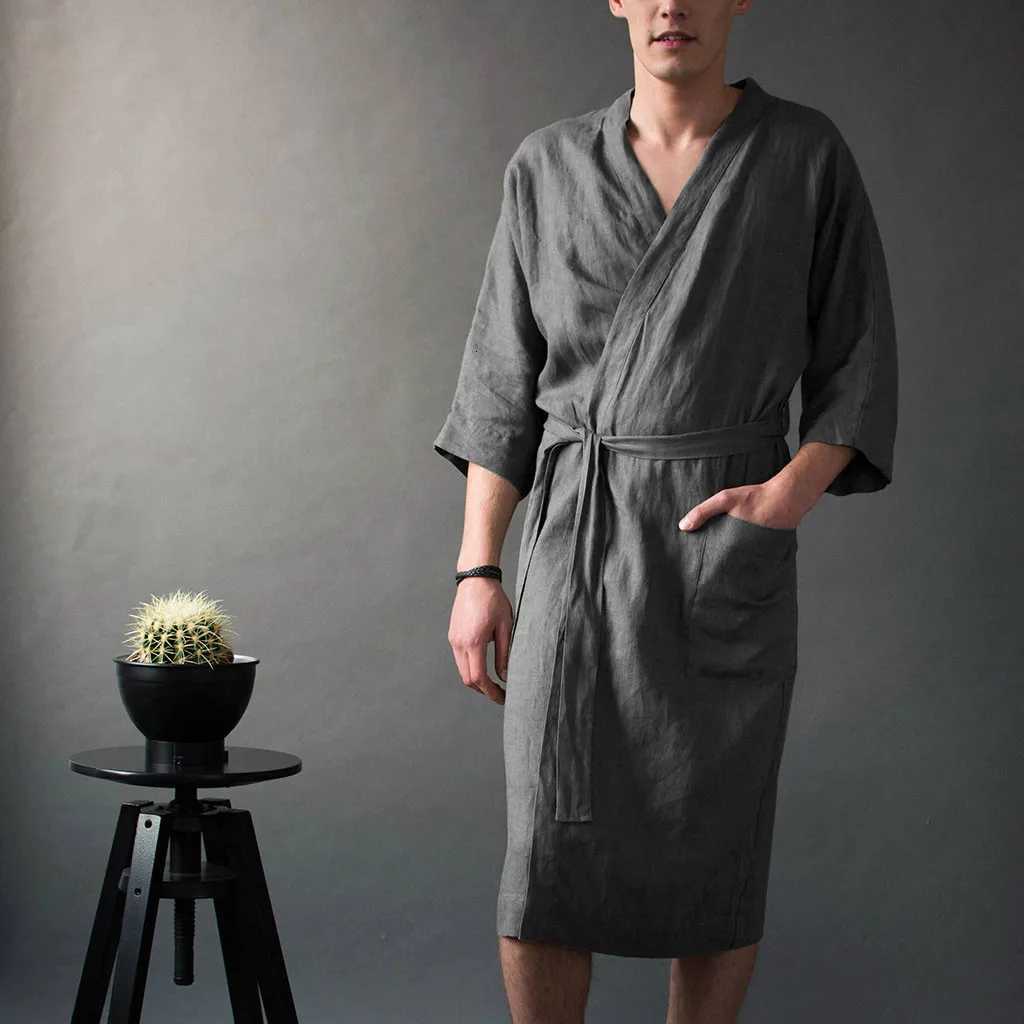 Elegant Solid Bathrobe Gown Robe Comfortable Woven Kimono Sleepwear Casual Three Quarter And Mid-calf Homewear Nightwear C251115