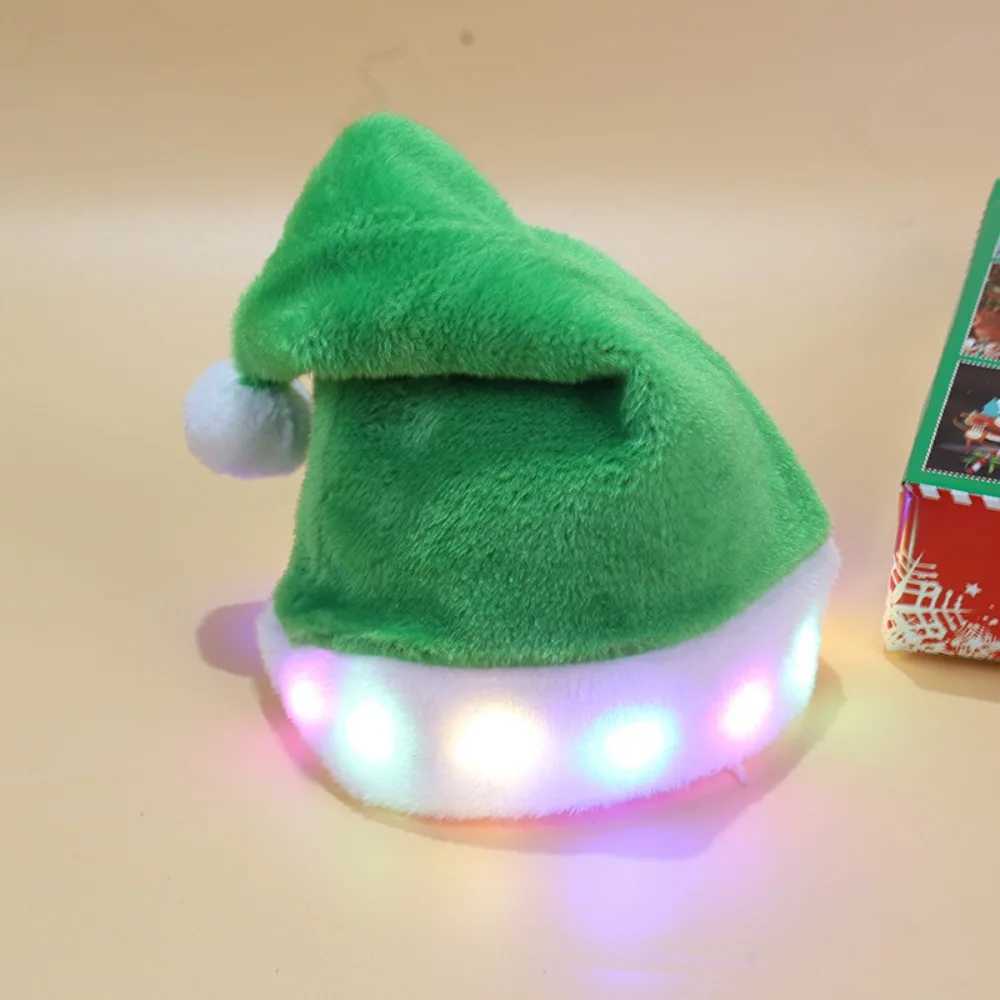 2024 Luminous Santa Hat LED lights Long Plush Christmas Hat Headdress Christmas Supplies Gift Y251115