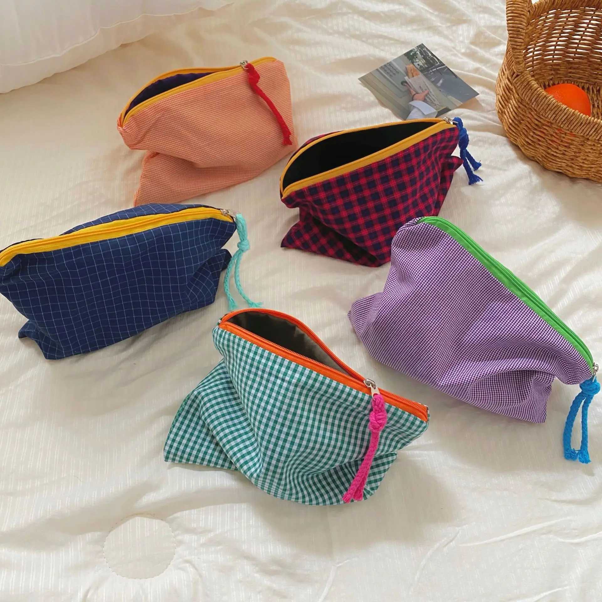 New womens plain weave makeup bag large capacity Cott zipper bag wallet travel club makeup bag cosmetics zipper essentialsXJ250415