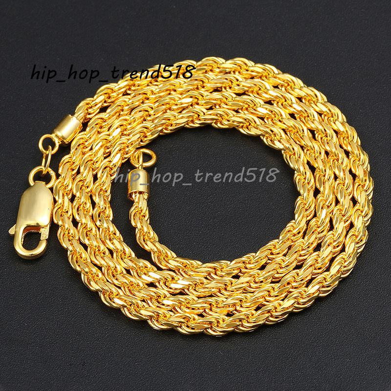 Fashion Jewelry 925 Sterling Silver Hip Hop Rope Link Chain Necklace 18k Gold Plated Cuban Miami Link Rope Necklace for Men