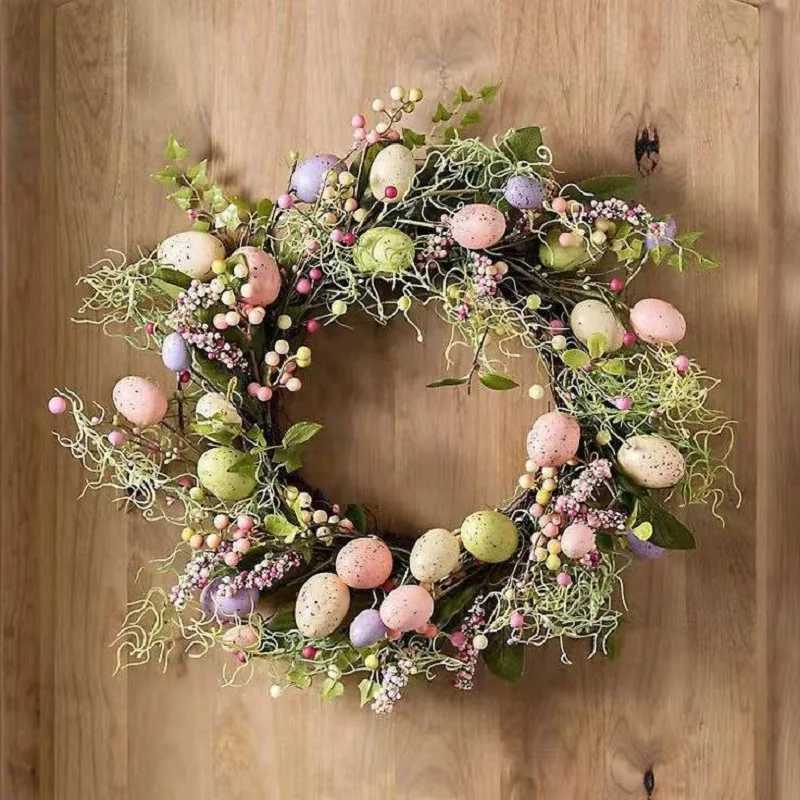 45cm Colorful Easter Eggs Decor Wreaths For Front Door Pastel Easter Egg Mini Spring Easter Wreath Easter Window Decor WreathM251115