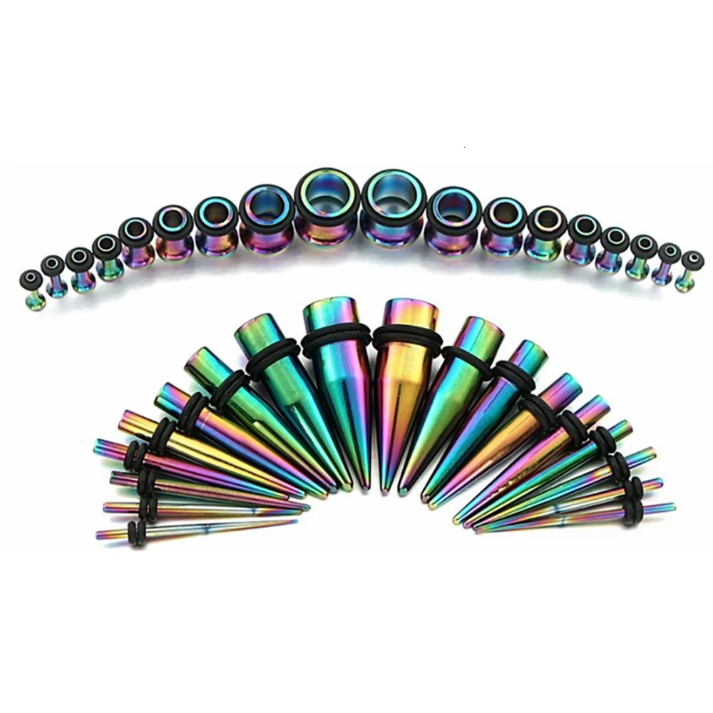 36PCS/Set Ear Gauges Stretching Kit 14-00G Stainless Steel Single Flare Ear Plugs Tunnels Flesh Tapers Stretcher Taper Set 250408