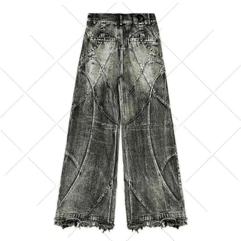 Spliced Design Washed Jeans Men's Streetwear Fashion Straight Leg Denim Pants Hip Hop Trendy Trousers Spring 28W4634