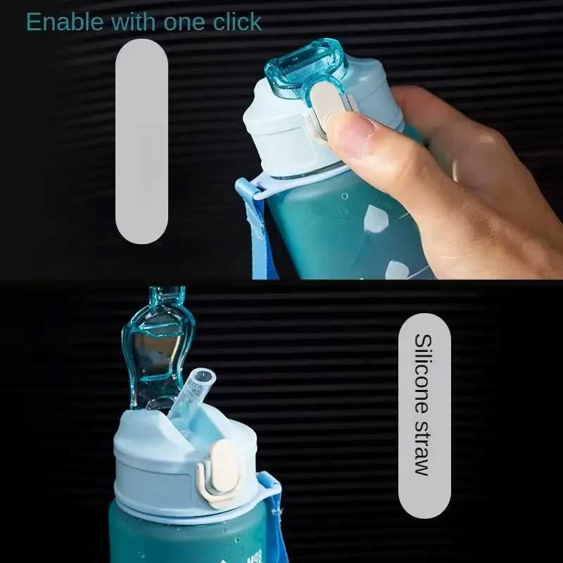 Sports Water Bottle with Time-Tracking Straw Leak Proof Locking Flip Cover for Easy Carry Ideal for Outdoor AdventuresW251114