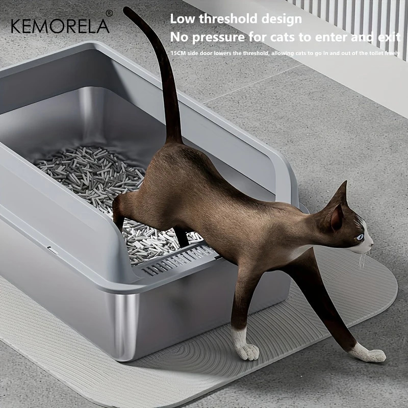 KEMORELA EXtra Large Stainless Steel Cat Litter Box with Lid -Enclosed High-Sided Odor Resistant Leak-Proof Includes Scoop 250414