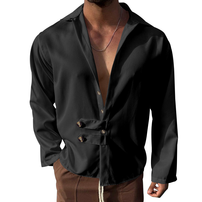 2025 spring and autumn style men's long sleeved casual loose collar button up cardigan shirt