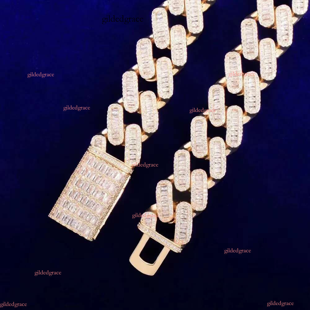 necklace moissanite chain Big Heavy Mens Necklace Sier Vvs Moissanite Baguette Dia Hip Hop Iced Out Cuban k Chain