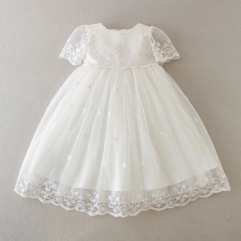 Summer 0-24M Baby Girl Baptism Dress White Lace Baptism Birthday Party Wedding Princess Dress Infant Baby Clothing 250415
